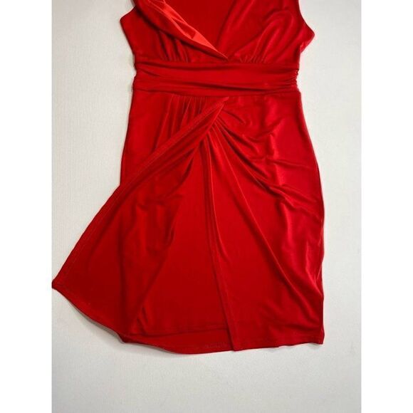 VENUS Red Surplice Plunging Neckline Ruched Slinky Dress Sz Small - Picture 7 of 8